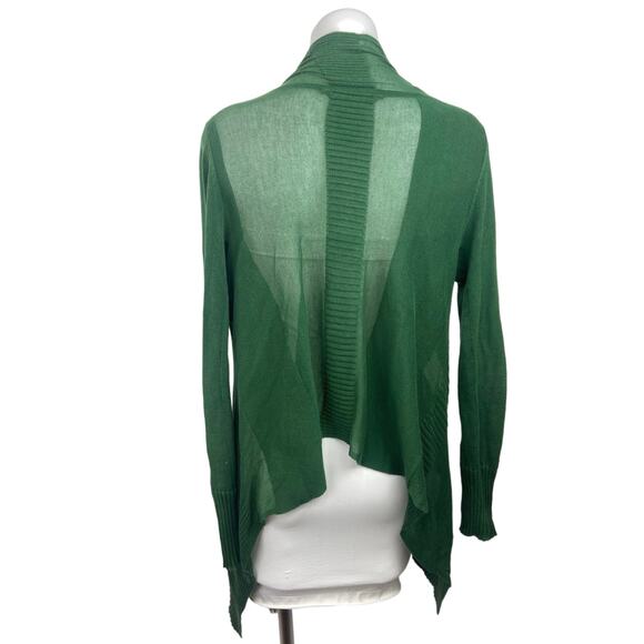 BCBGMaxazria Green Open Front Knit Chiffon High-Low Hem Semi Sheer Cardigan XS - Picture 3 of 5